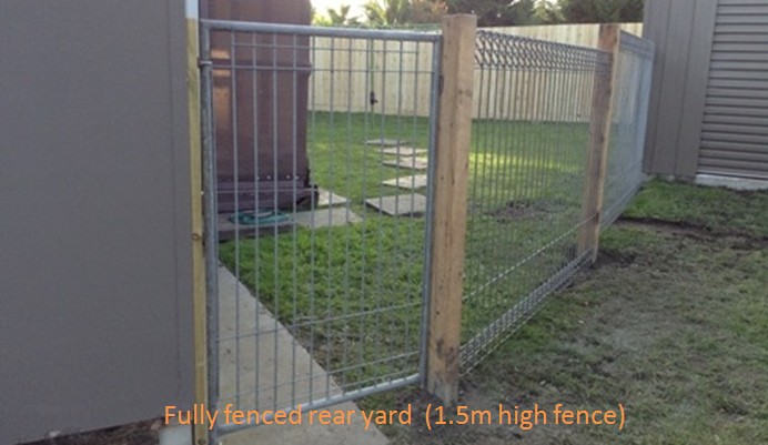 Fully fenced rear yard(1.5m high fence)